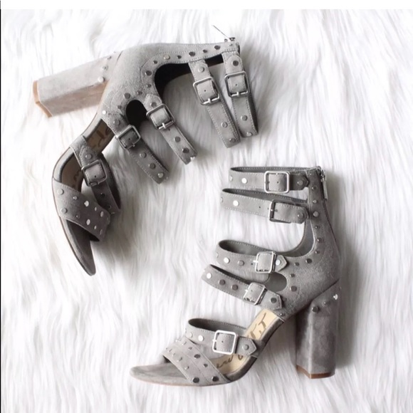 grey studded heels